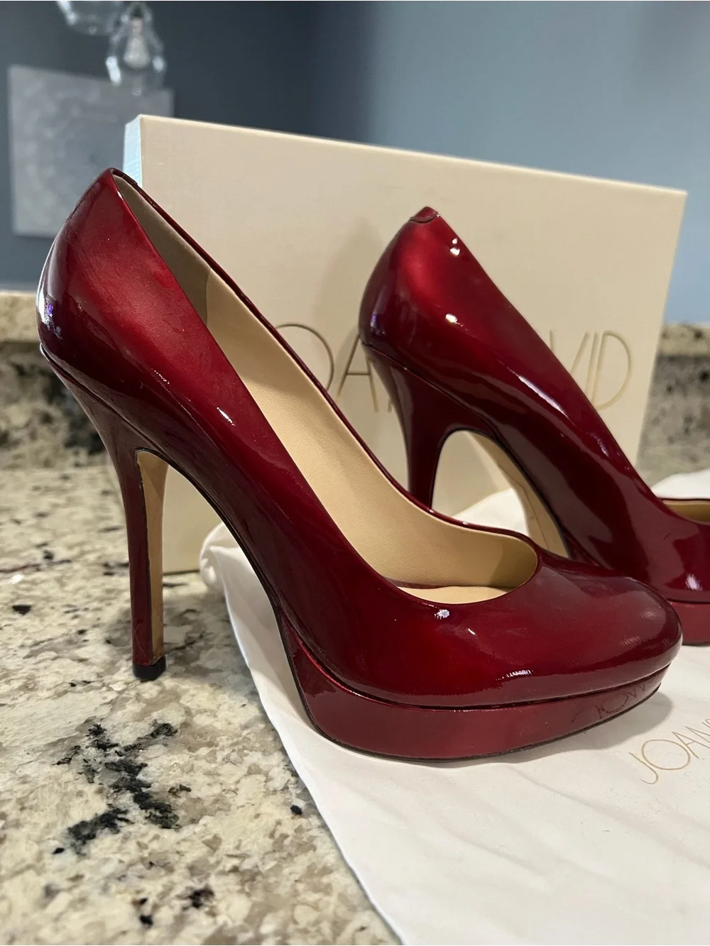 Joan & David Women's Burgundy Red Patent Leather Platform Pumps. Size 6.
